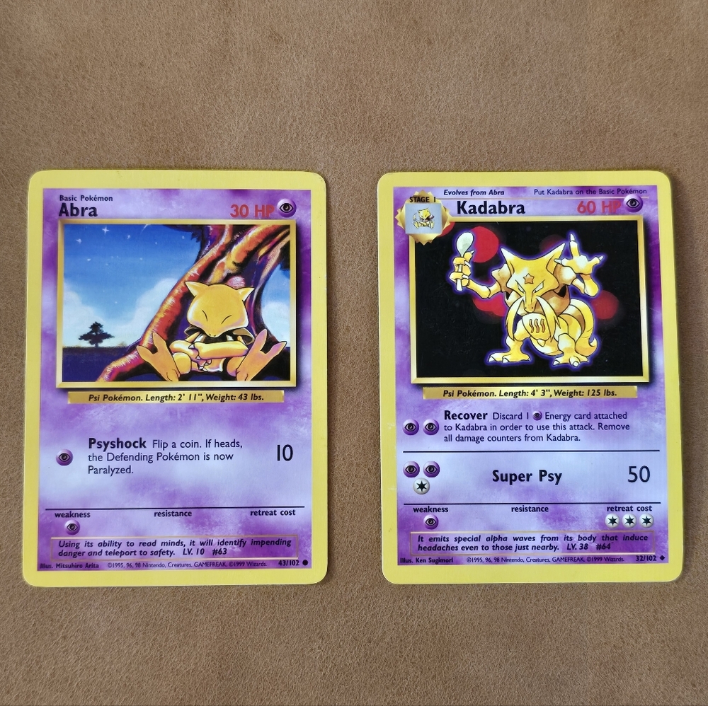 Abra & Kadabra Pokémon Cards 43/102 & 32/102